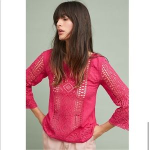 ANTHROPOLOGIE: Pink Crochet Blouse